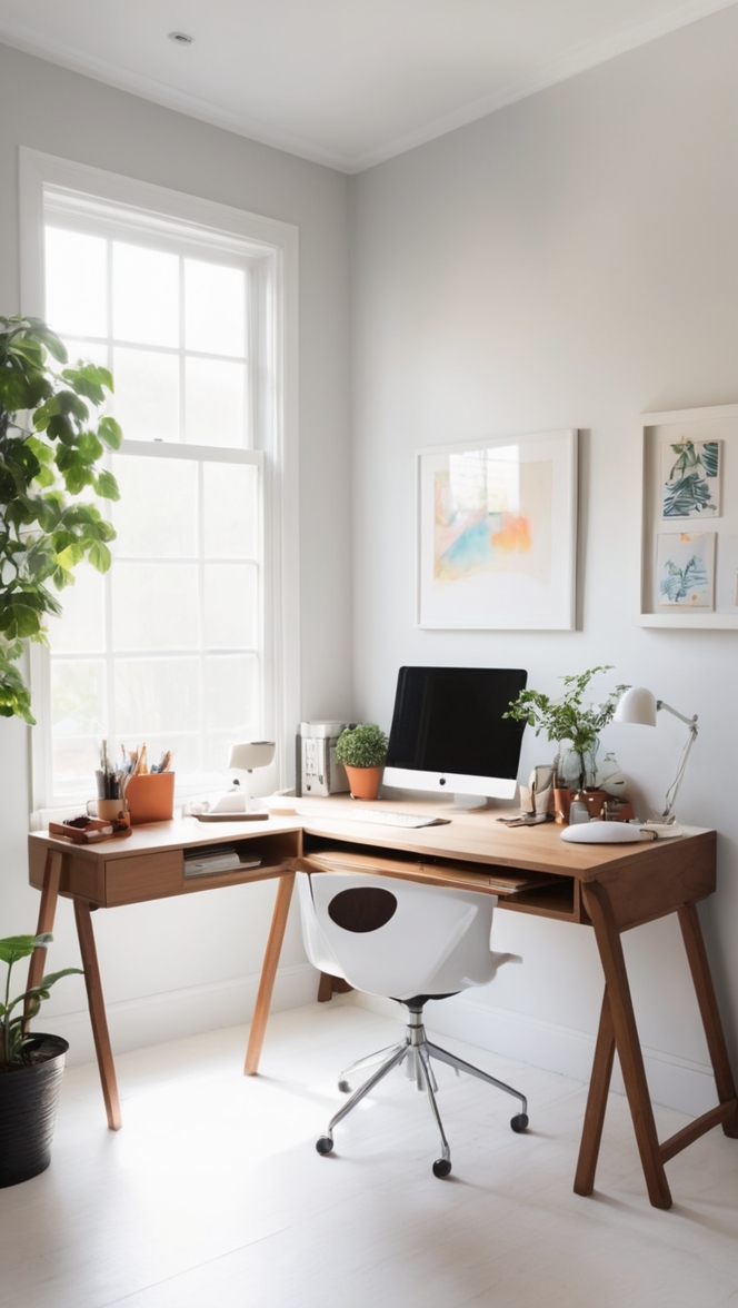 small home office setup , home office furniture, work from home setup, home office organization, small office space 