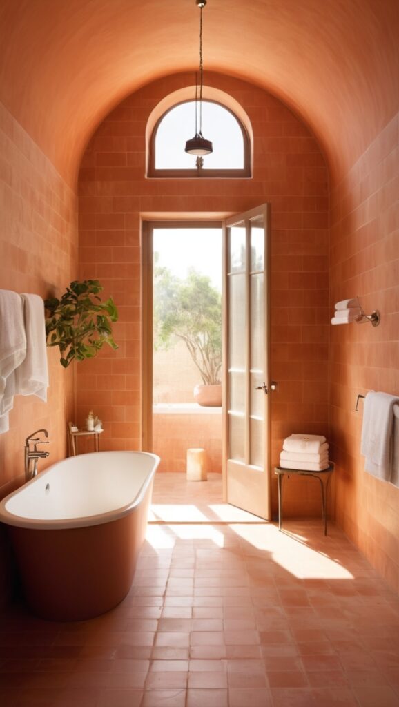 terracotta bathroom tiles, terracotta floor tiles, terracotta wall tiles, terracotta tile backsplash, terracotta outdoor tiles