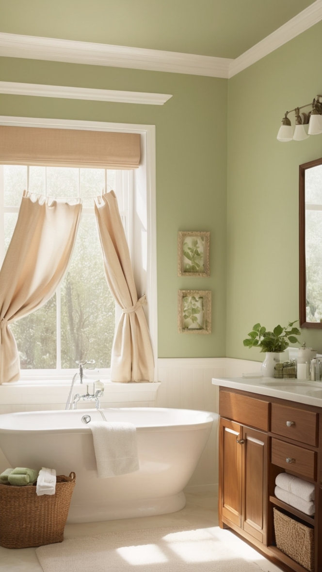 beige bathroom decor, green bathroom tiles, neutral bathroom ideas, natural bathroom design, earthy bathroom color palette