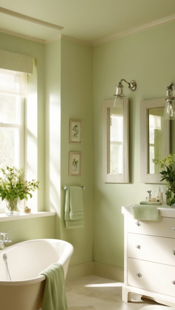 beige bathroom decor, green bathroom tiles, neutral bathroom ideas, natural bathroom design, earthy bathroom color palette
