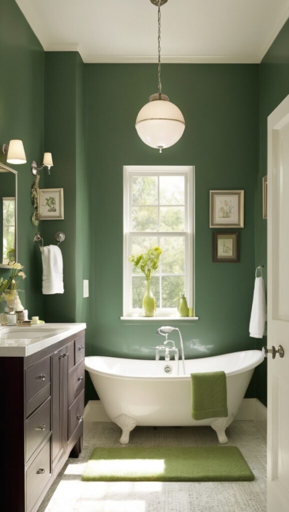 green bathroom decor, modern green bathroom, dark green tiles bathroom, green bathroom accessories, elegant green bathroom