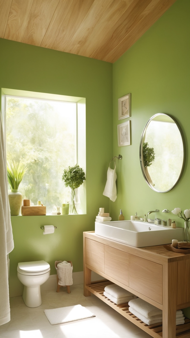 green bathroom decor , wooden bathroom furniture , eco-friendly bathroom materials, natural wood bathroom cabinets, sustainable bathroom accessories 