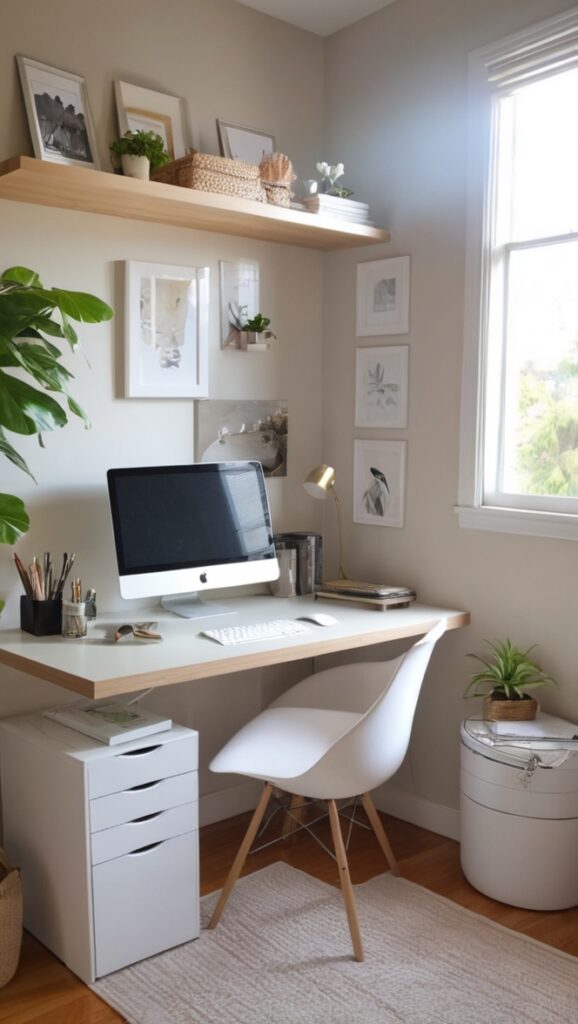 home office organization, small space solutions, bedroom workspace, compact desk ideas, space-saving furniture
