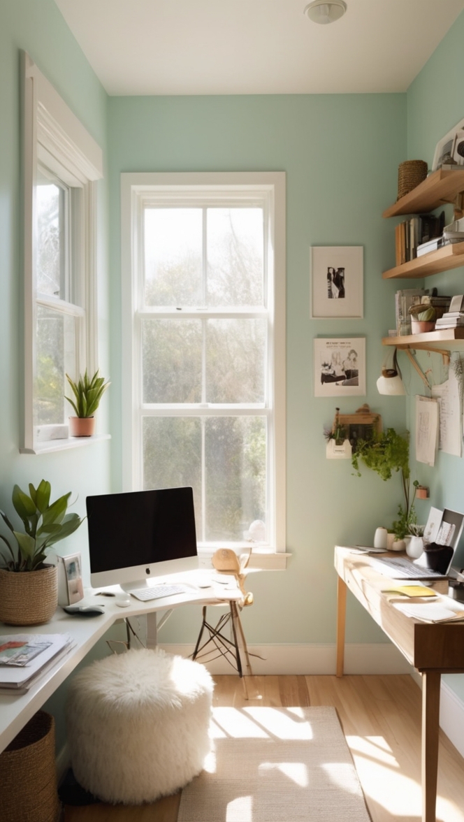 home office furniture, office desk, ergonomic chair, compact workspace, dual monitor setup 