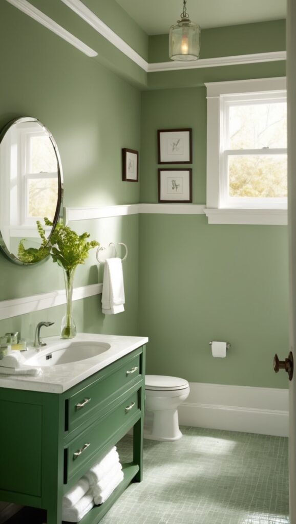 green bathroom decor, green bathroom accessories, hunter green shower curtain, forest green bathroom rug, emerald green bathroom tiles