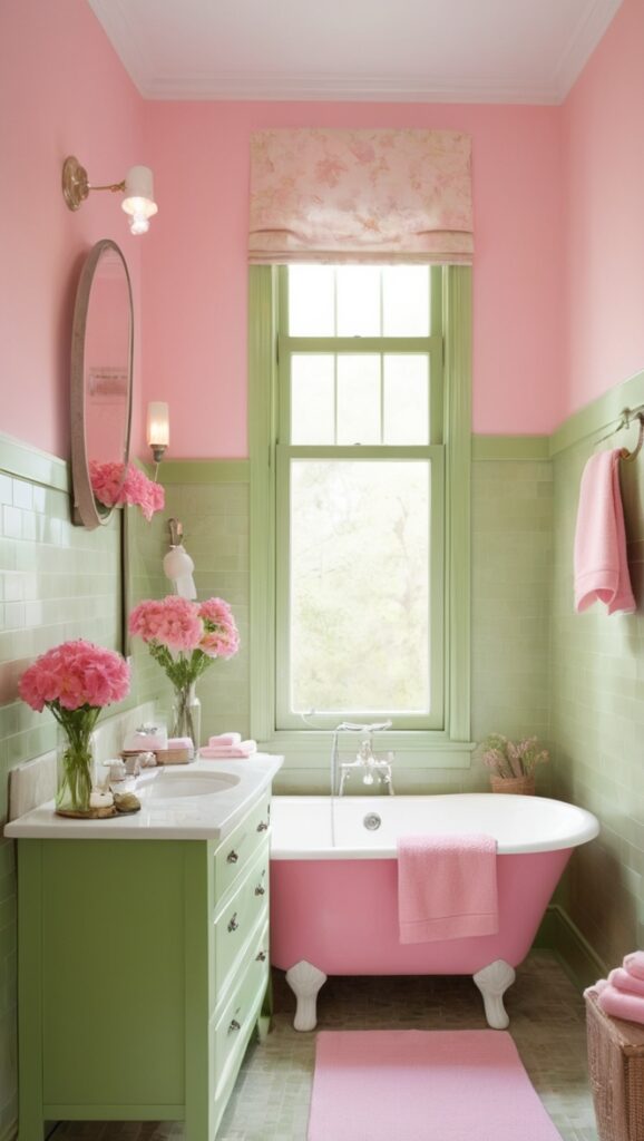 pink bathroom decor, green bathroom accessories, modern bathroom design, luxury bathroom ideas, stylish bathroom accessories