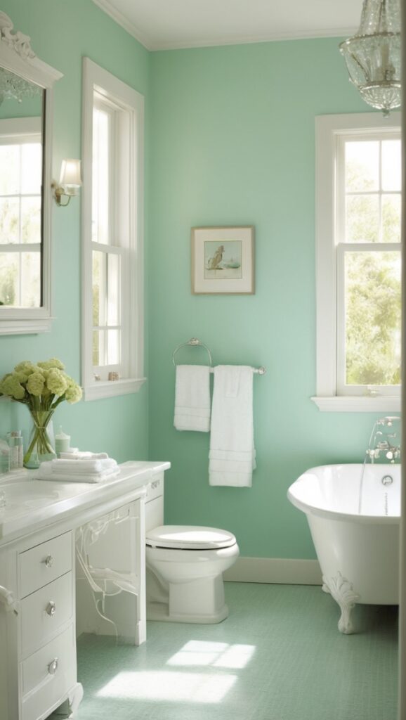 seafoam green paint, seafoam green tiles, seafoam green decor, seafoam green accessories, seafoam green vanity