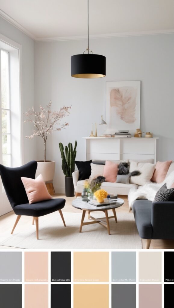 black paint, black interior design, black color scheme, black home decor, dark color palette