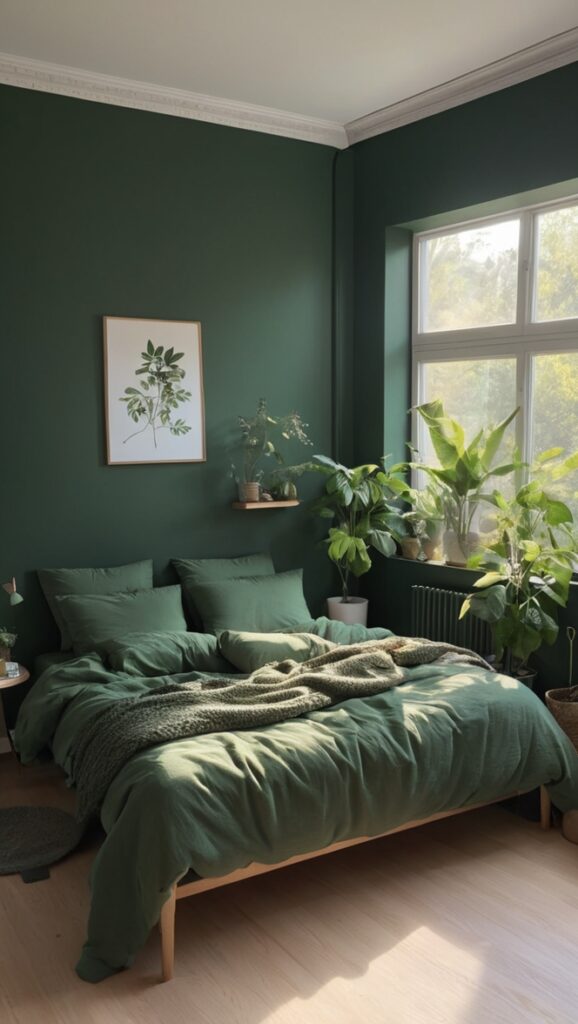 dark green bedroom decor, elegant dark green bedroom, luxurious dark green bedroom, chic dark green bedroom, modern dark green bedroom