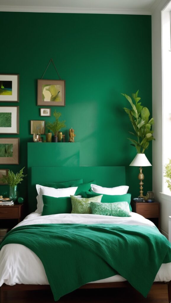emerald green bedding, green velvet bed, green bedroom decor, emerald green curtains, green bedroom furniture