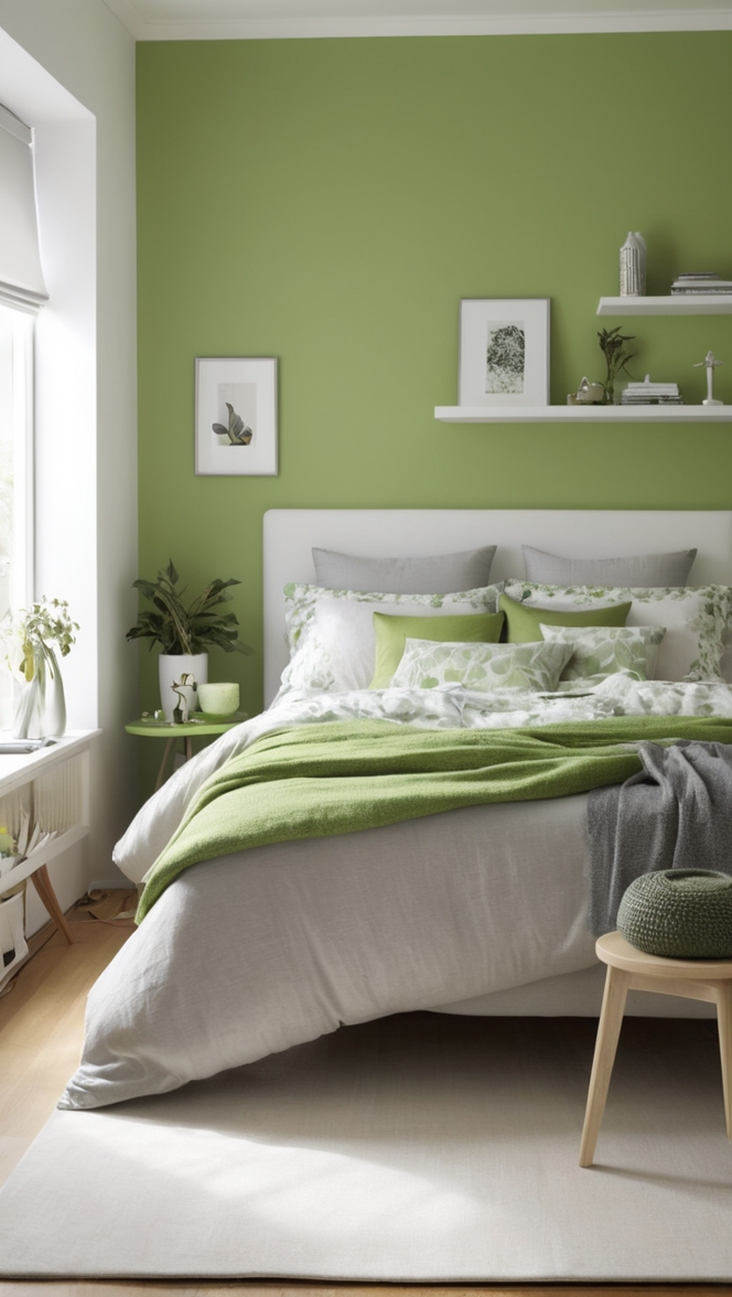 green and gray bedroom, modern bedroom design, decorative bedroom ideas, stylish bedroom decor, contemporary bedroom furniture 