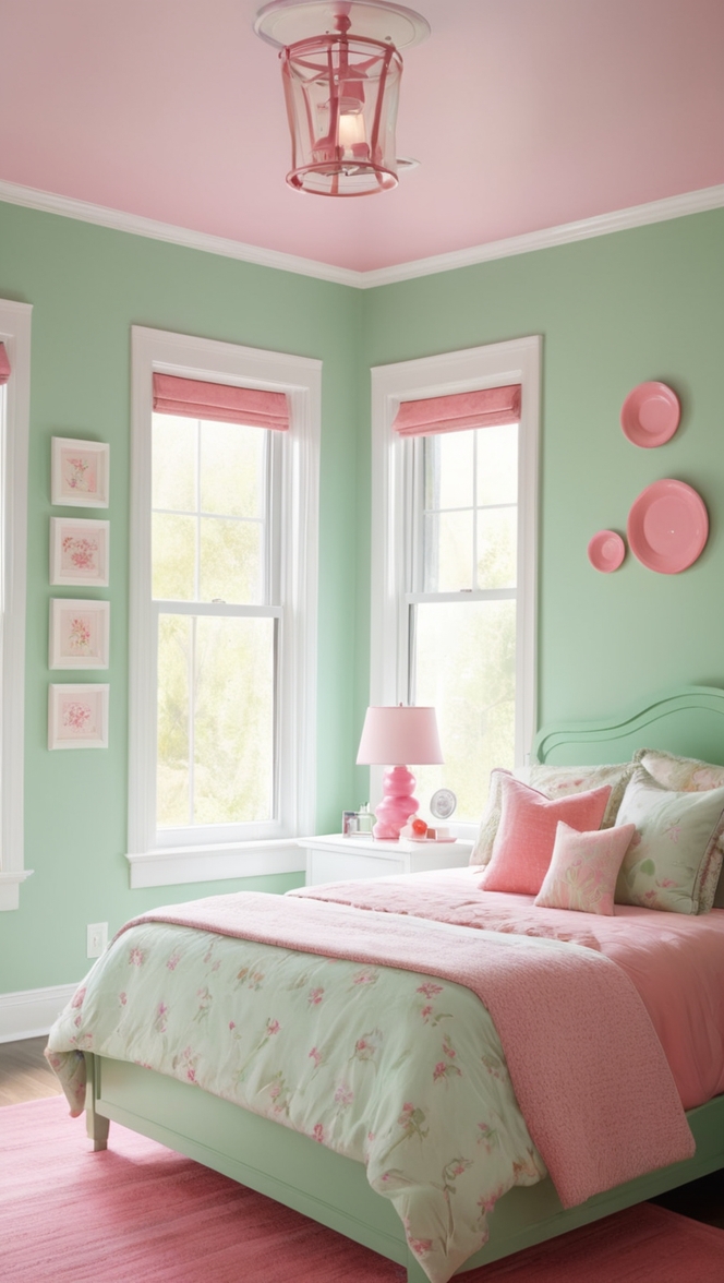 pink and green decor, green and pink accents, green and pink bedding, green and pink furniture, green and pink accessories