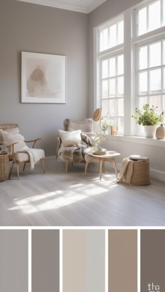 gray brown paint colors, warm grey paint colors, neutral grey paint, earthy brown tones, taupe color palette