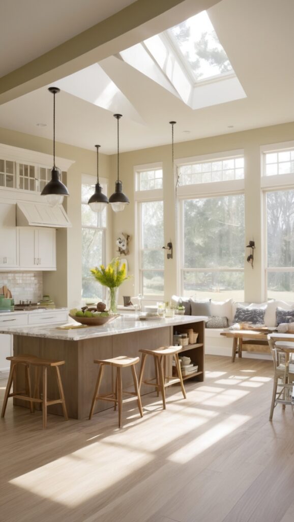 modern kitchen design, kitchen remodel ideas, contemporary kitchen decor, spacious dining area, luxury living room design