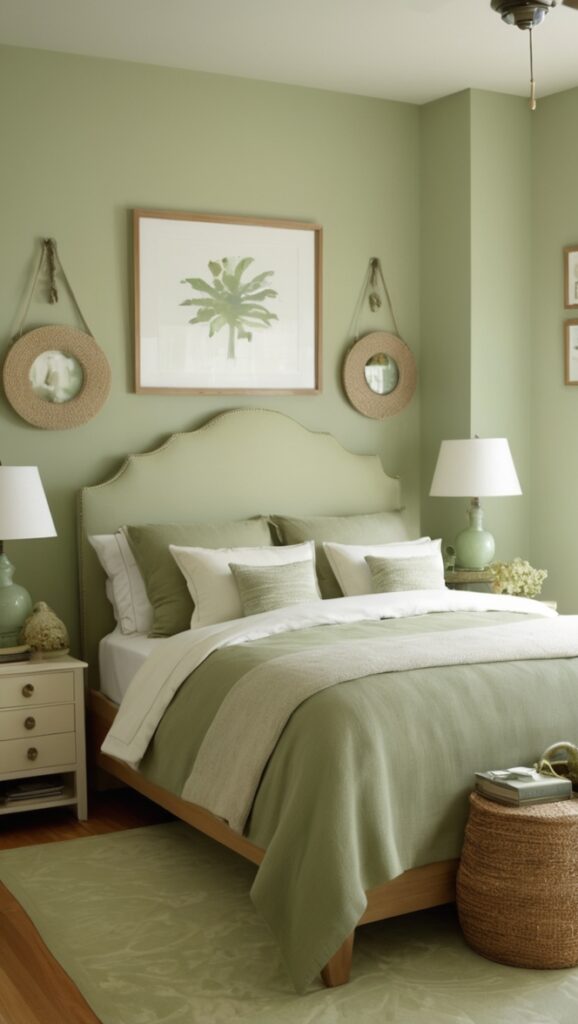 sage green duvet cover, sage green bedroom decor, sage green bedding, sage green curtains, sage green accent wall
