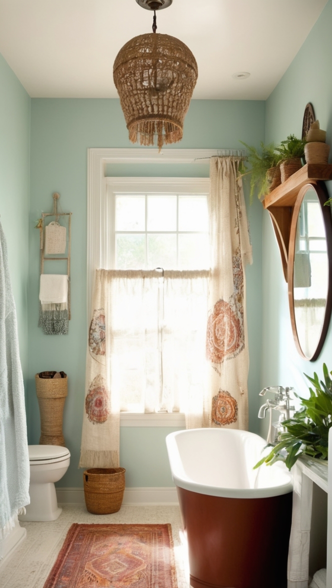 small bathroom renovation ideas, boho bathroom design, small boho bathroom decor, bohemian bathroom ideas, eclectic bathroom design 