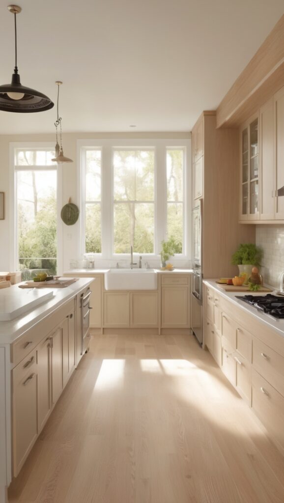 white oak kitchen cabinets, white oak kitchen island, white oak kitchen table, white oak kitchen countertops, white oak kitchen flooring