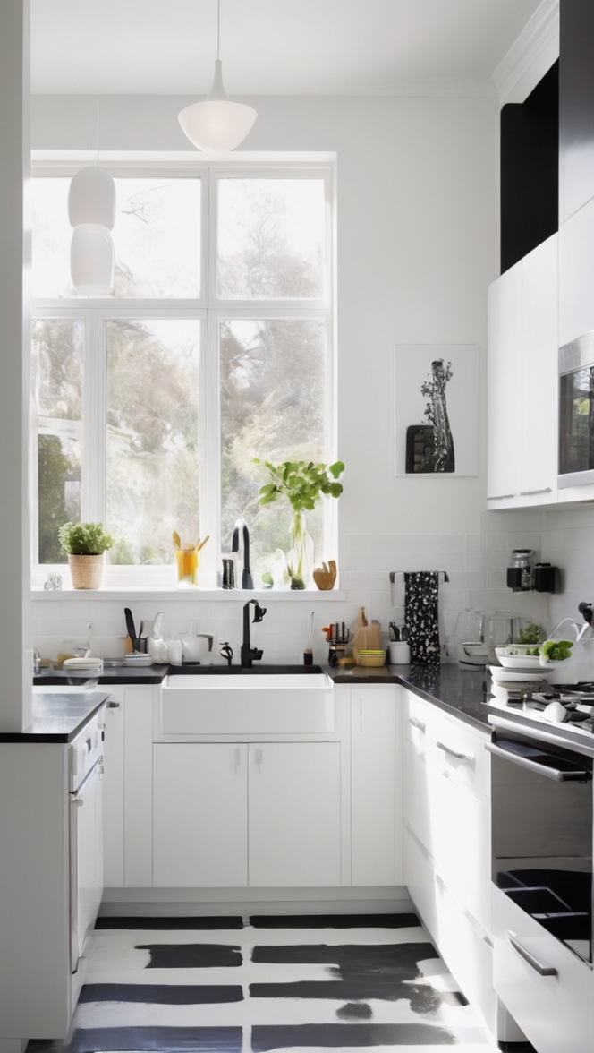 black and white kitchen design, black and white kitchen decor, modern black and white kitchen, black and white kitchen cabinets, stylish black and white kitchen 