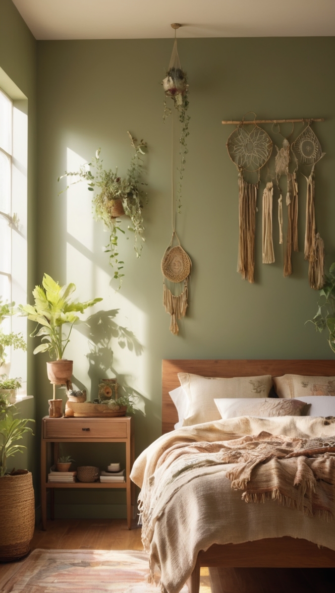 Boho chic bedroom decor, Boho style bedroom ideas, Earth tone bedroom decor, Bohhemian bedroom design, Serene bedroom colors 
