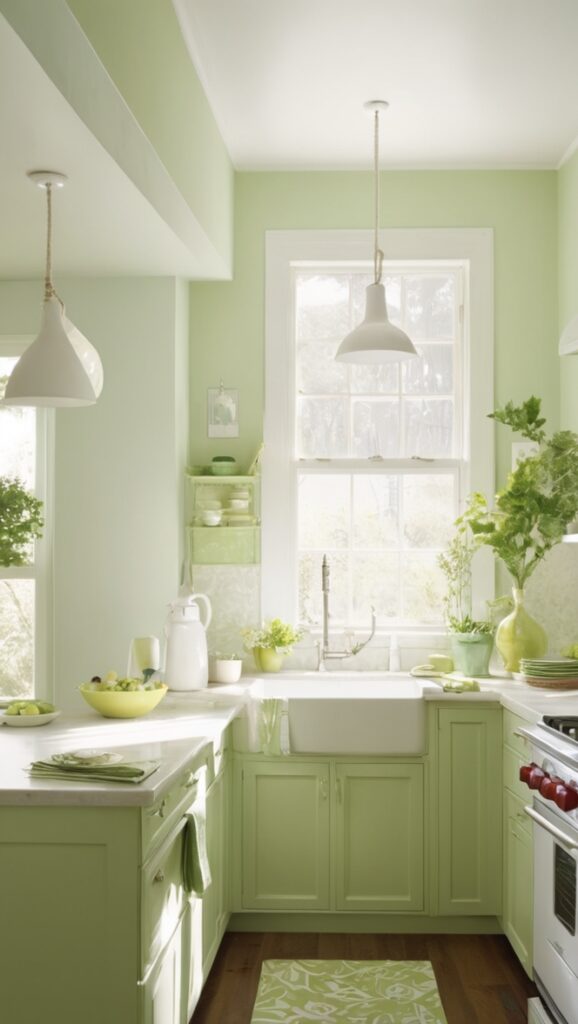 green and white cabinets, kitchen design ideas, modern green kitchen, white kitchen decor, green kitchen appliances