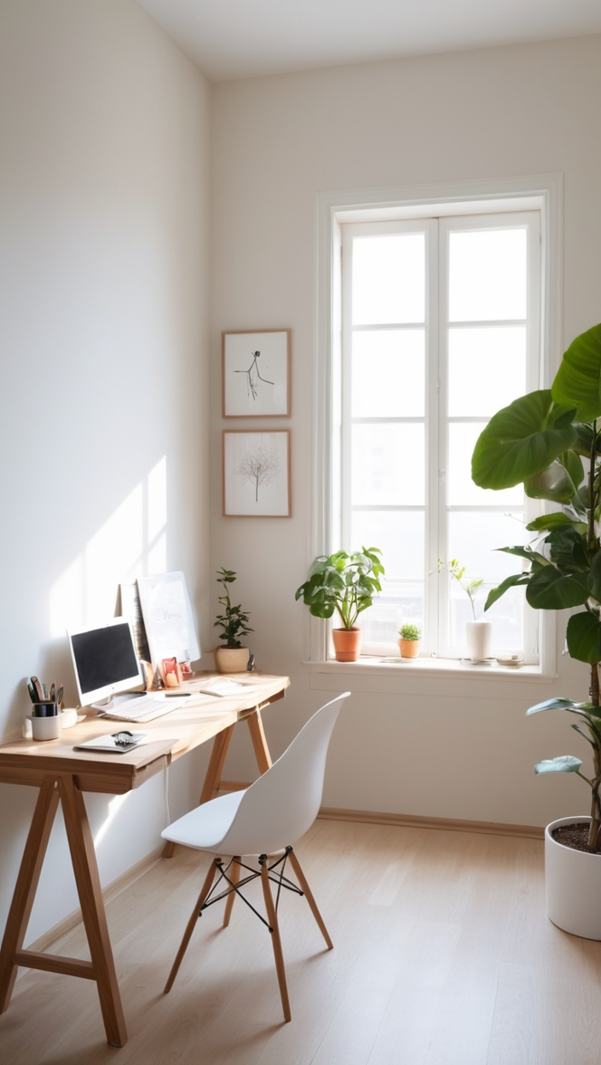 escritorio minimalista, decoracao minimalista, mesa de trabalho clean, organizacao de home office, design de interiores minimalista 