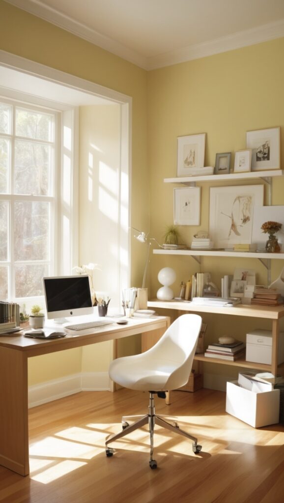 Small office space design, Office organization ideas, Minimalist office decor, Creative workspace solutions, Productive office layout