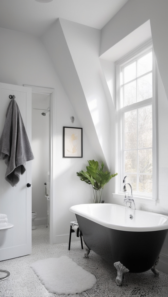 black and white bathroom decor, black and white bathroom renovation, black and white tiles, black and white bathroom accessories, black and white bathroom ideas 