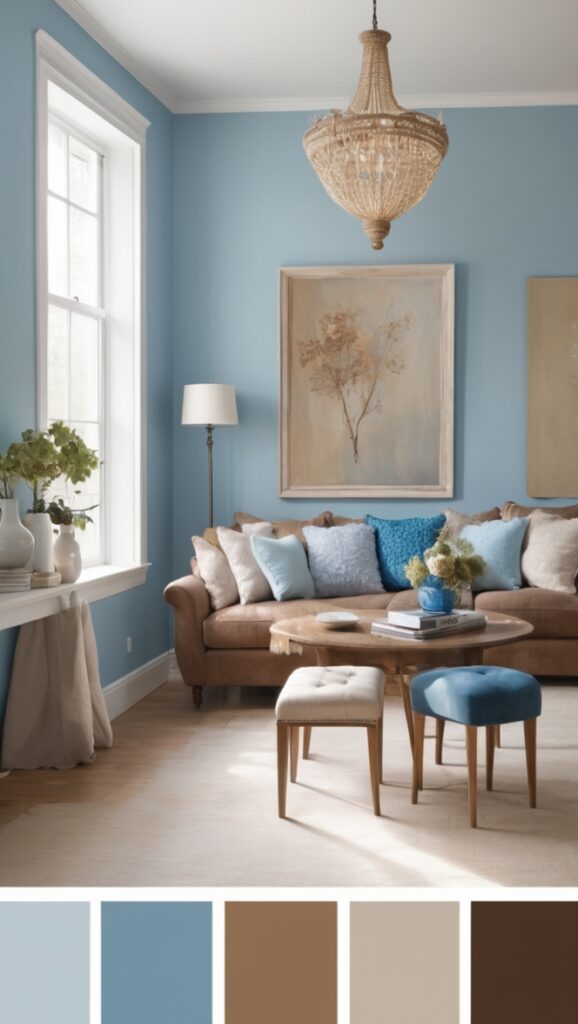 brown and blue interior design, interior design color schemes, blue and brown home decor, brown and blue room decor, blue and brown living room ideas