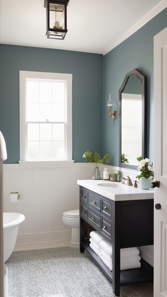 moody bathroom design, gothic bathroom decor, black bathroom makeover, elegant dark bathroom, dramatic bathroom interior