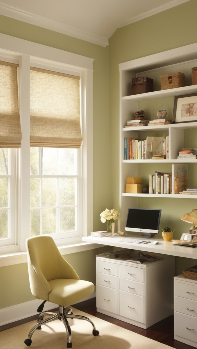 home office decor, office organization ideas, small work space design, minimalist desk setup, compact office furniture.