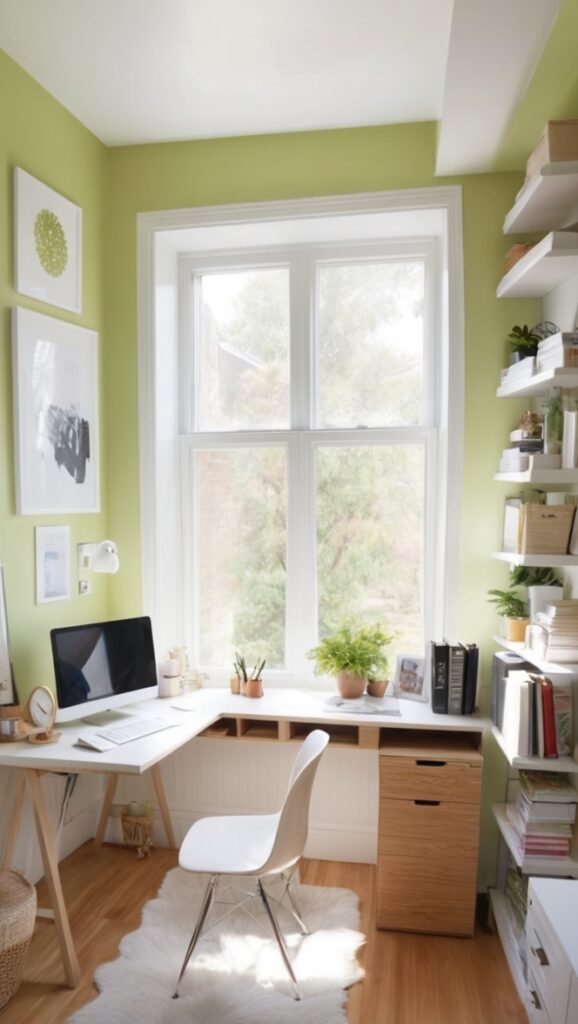 home office decor, office organization ideas, small work space design, minimalist desk setup, compact office furniture.