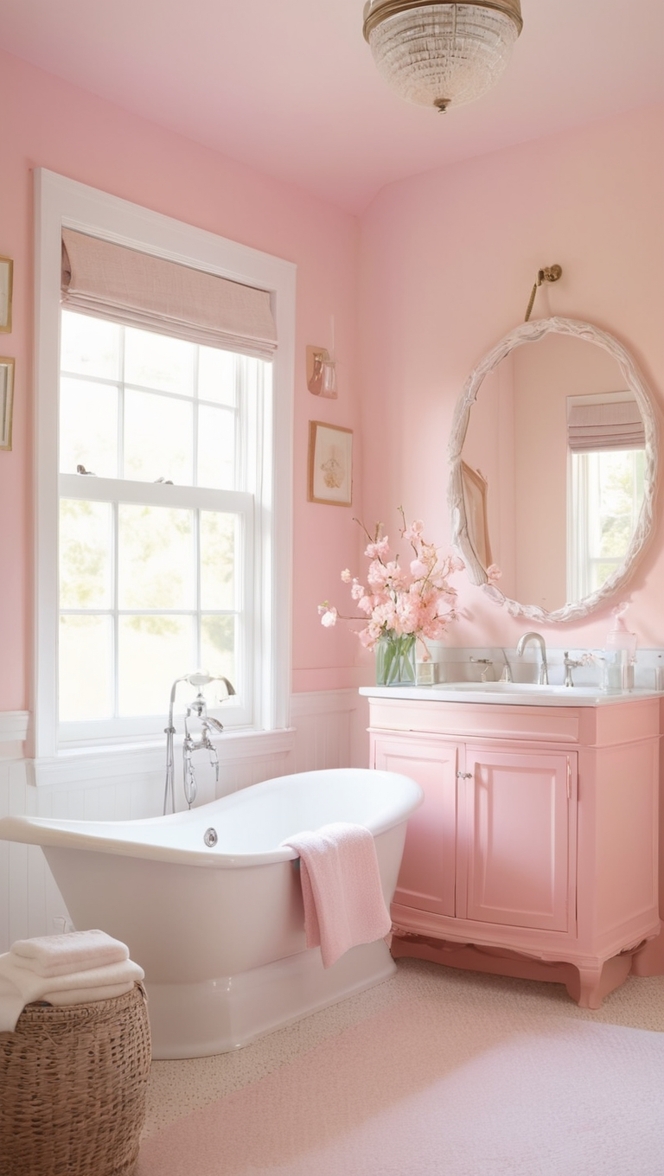 pink bathroom decor, elegant bathroom design, luxury bathroom accessories, spa inspired bathroom, chic bathroom renovation