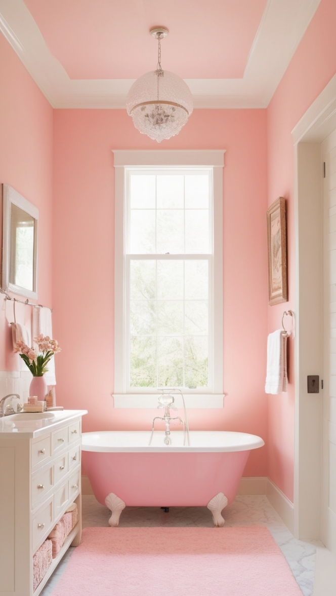 pink bathroom decor, bathroom renovation ideas, vintage bathroom design, pastel bathroom tiles, modern pink bathroom