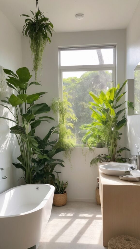 plant wall decor, bathroom plant ideas, stylish bathroom plants, plant themed bathroom, plant decor for bathroom