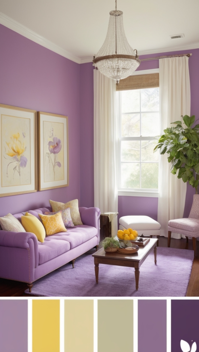 purple yellow paint colors,  yellow and purple palette,  yellow and purple room decor,  purple and yellow combination,  yellow purple color scheme
