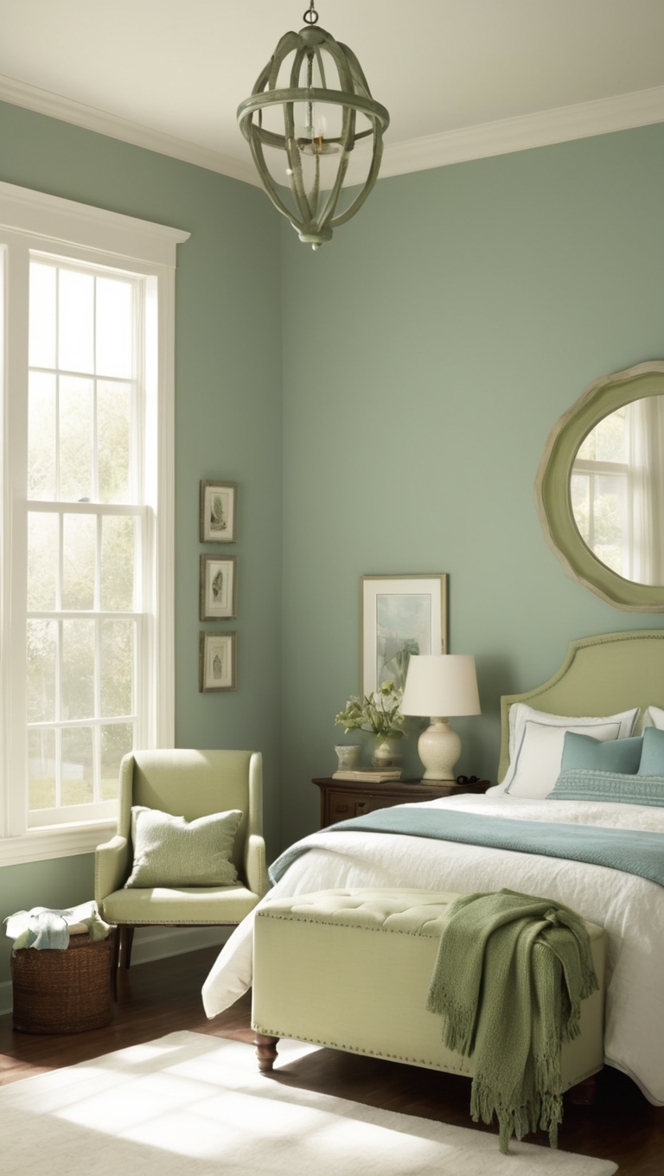 sage green bedroom decor, blue and green bedroom, calming green bedroom, green color bedroom, sage green walls