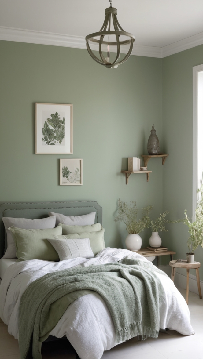 sage green bedroom decor, grey bedroom ideas, elegant bedroom design, modern bedroom inspiration, luxury interior design 