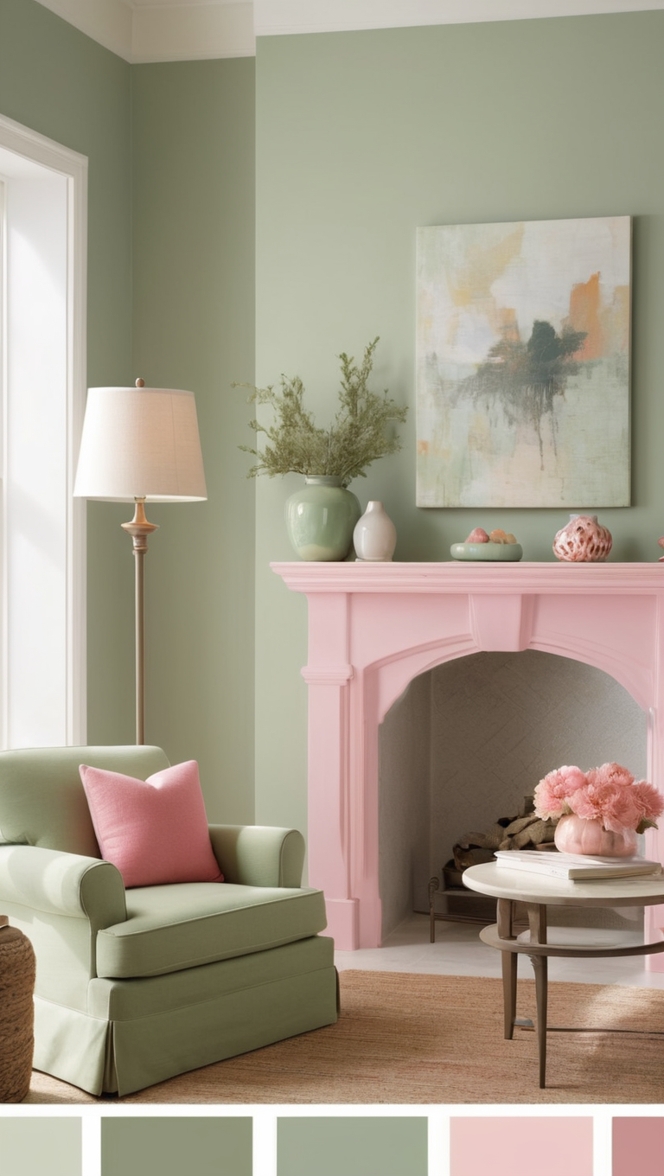 sage green sofa, pink velvet chairs, elegant living room decor, luxury home accessories, plush velvet furniture