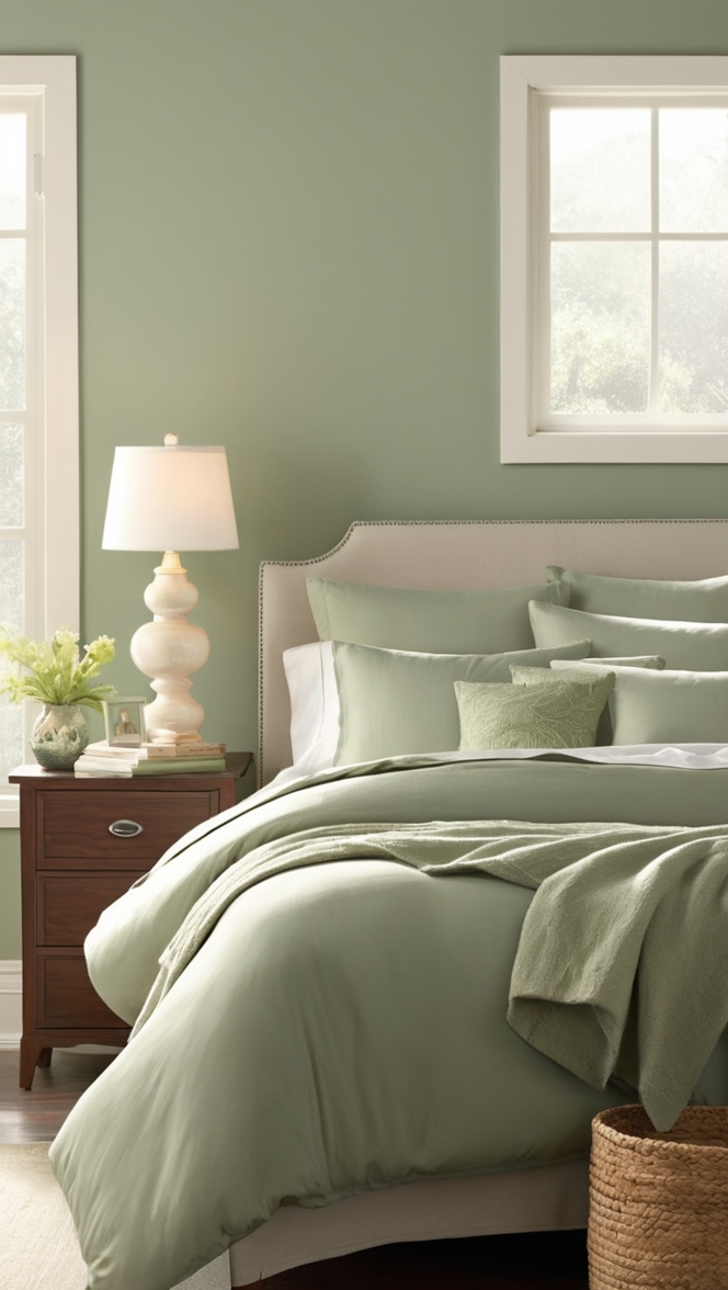 sage green paint, sage green decor, sage green bedding, sage green curtains, sage green walls