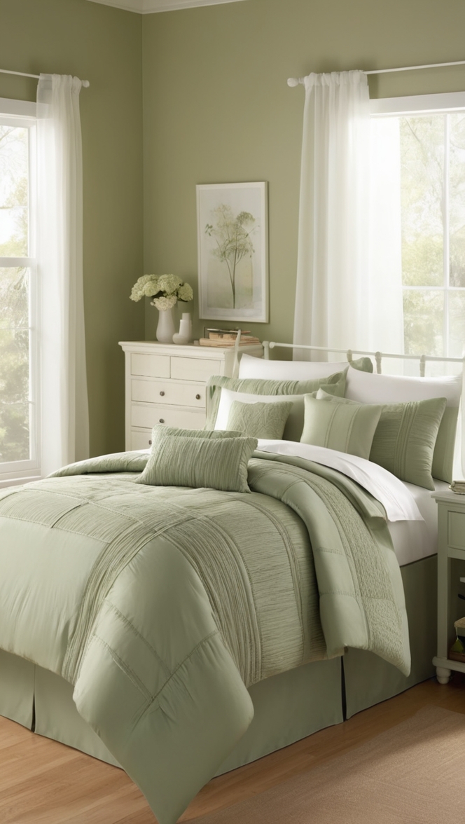 sage green bedding, green comforter, luxury comforter set, elegant bedding, soft green comforter 