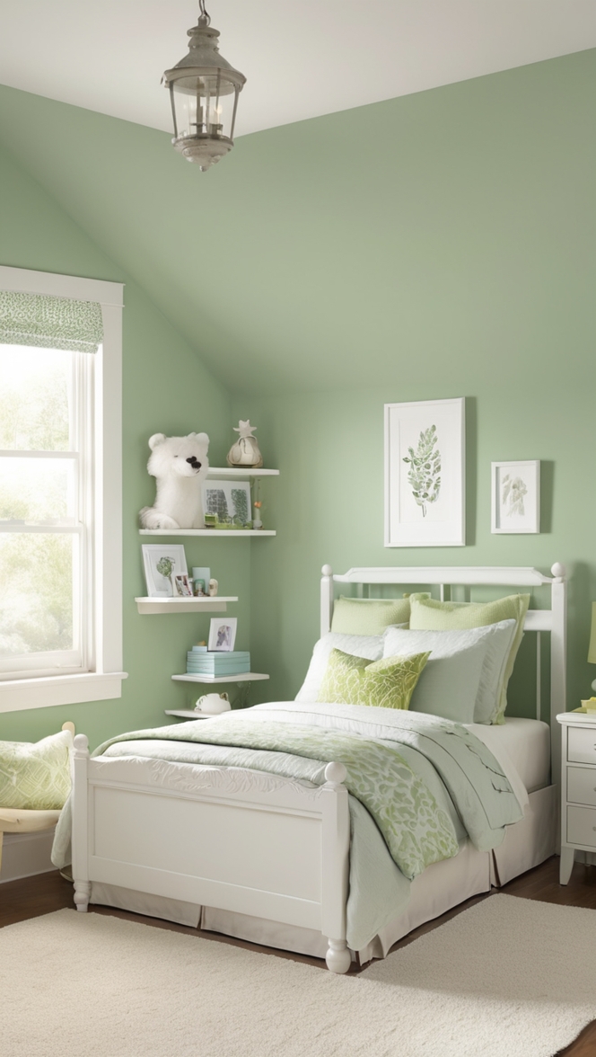 sage green decor ideas, sage green bedroom ideas, sage green wall paint, sage green furniture, sage green room design