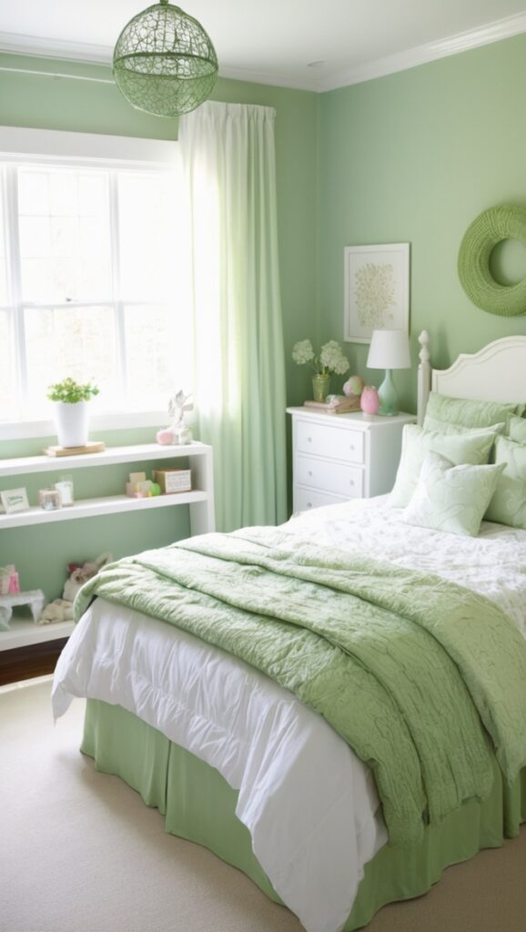 sage green decor ideas, sage green bedroom ideas, sage green wall paint, sage green furniture, sage green room design