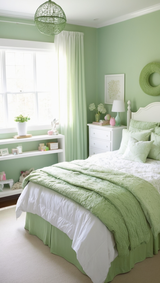 sage green decor ideas, sage green bedroom ideas, sage green wall paint, sage green furniture, sage green room design