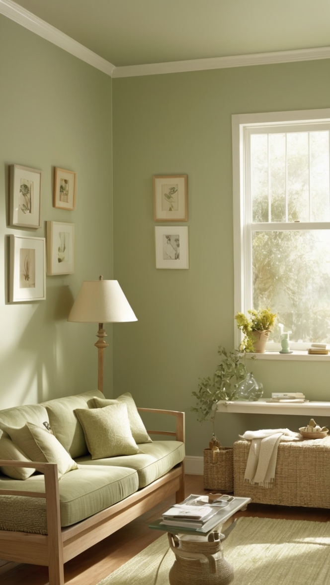 sage green sofa, velvet armchair, small living room decor, cozy interior design, minimalist furniture