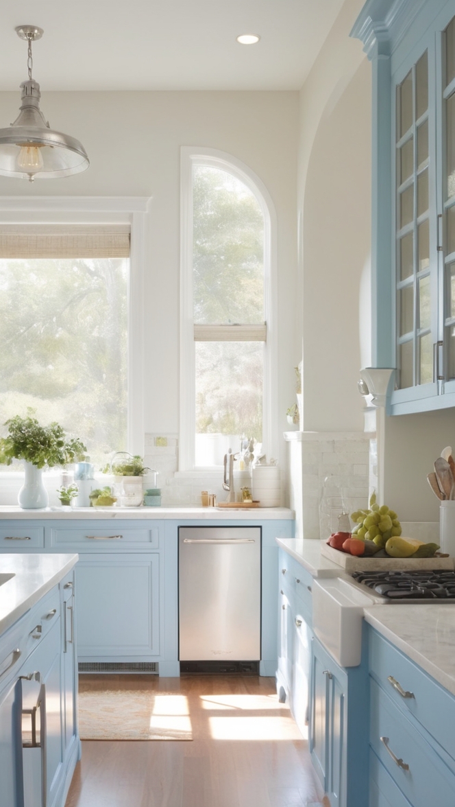 white kitchen cabinets, blue kitchen tiles, modern white kitchens, blue kitchen decor, white kitchen countertops